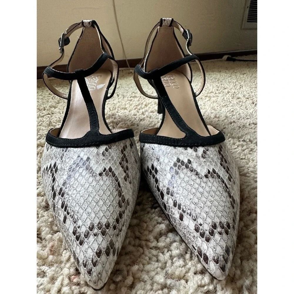Franco Sarto Snakeskin Heels Pointed Toe Pumps Black Trim‎ Woman's 9.5M - Picture 2 of 11